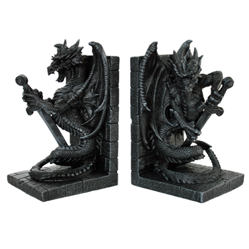 PT Dragon with Swords Resin Bookends 