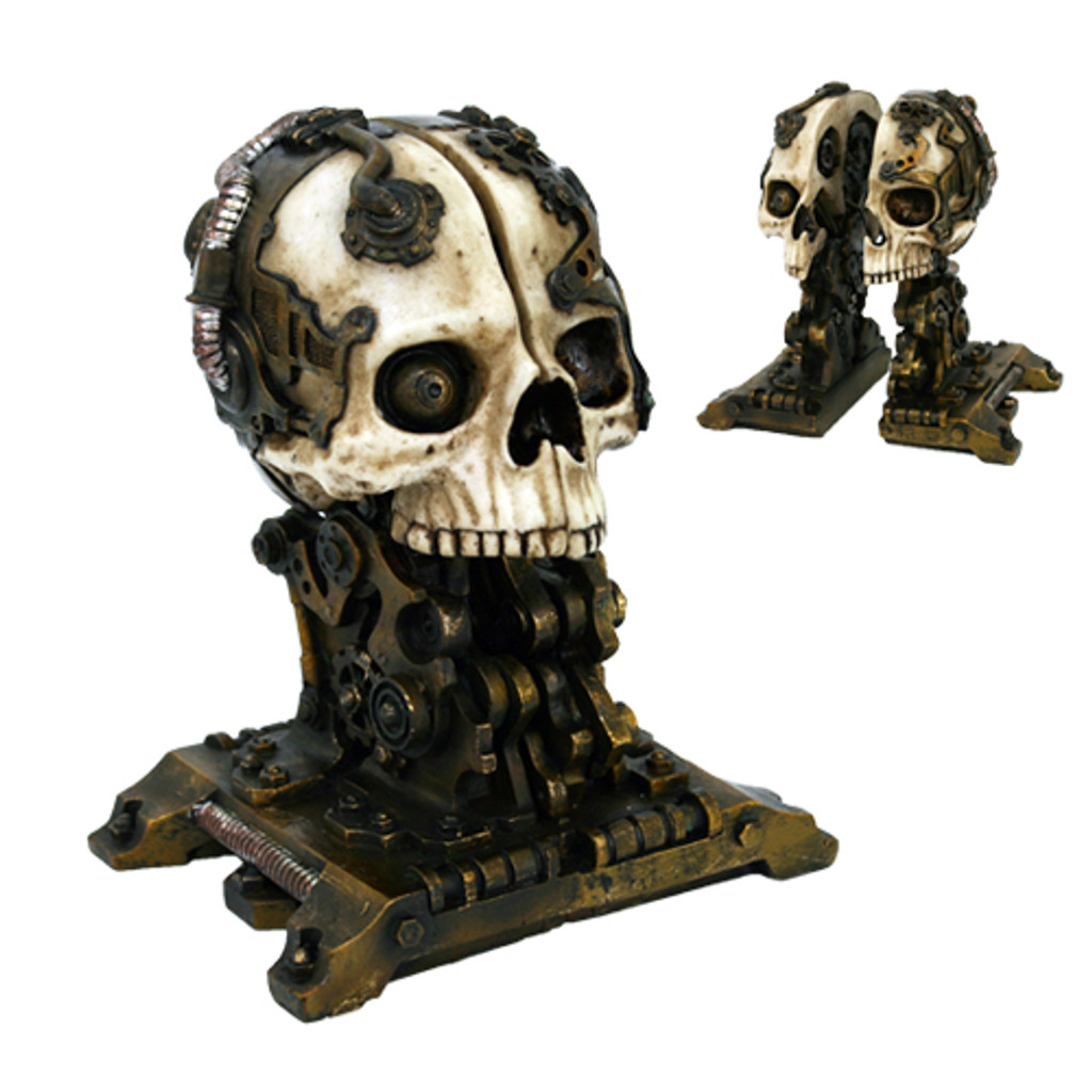 PT Steampunk Skull Resin Bookends 