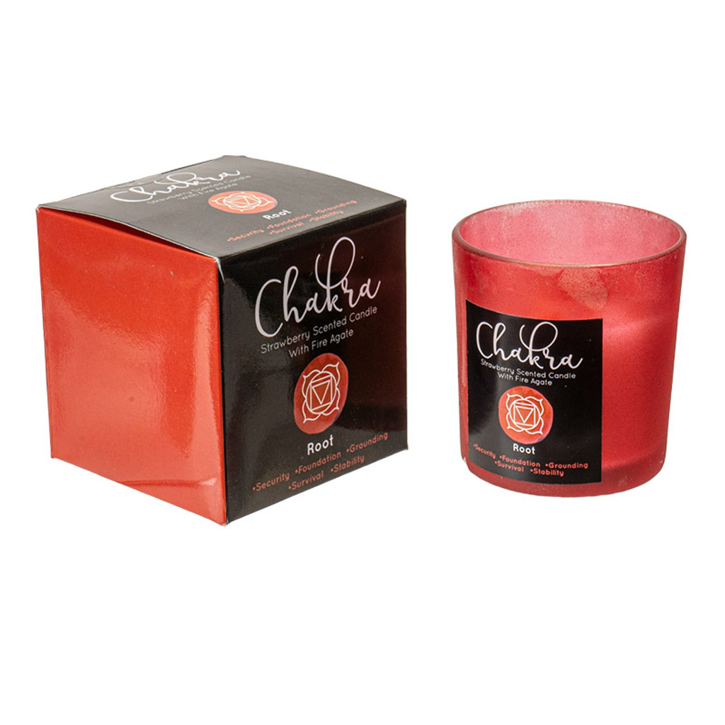 PT Root Chakra Strawberry Scented Candle with Fire Agate
