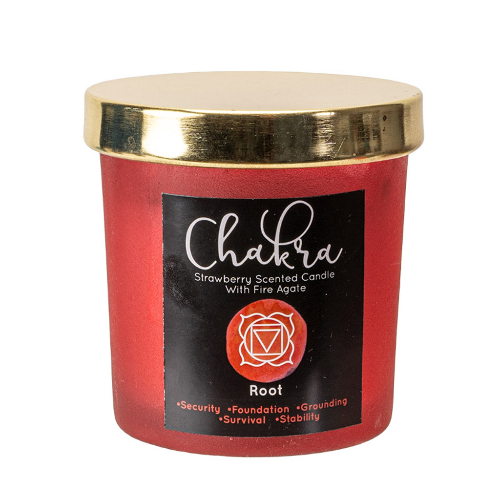 PT Root Chakra Strawberry Scented Candle with Fire Agate