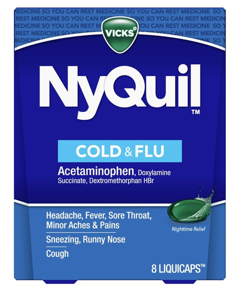 Vicks nyquil liquicaps para resfriado y gripe, 8 unidades x 3 paquetes 