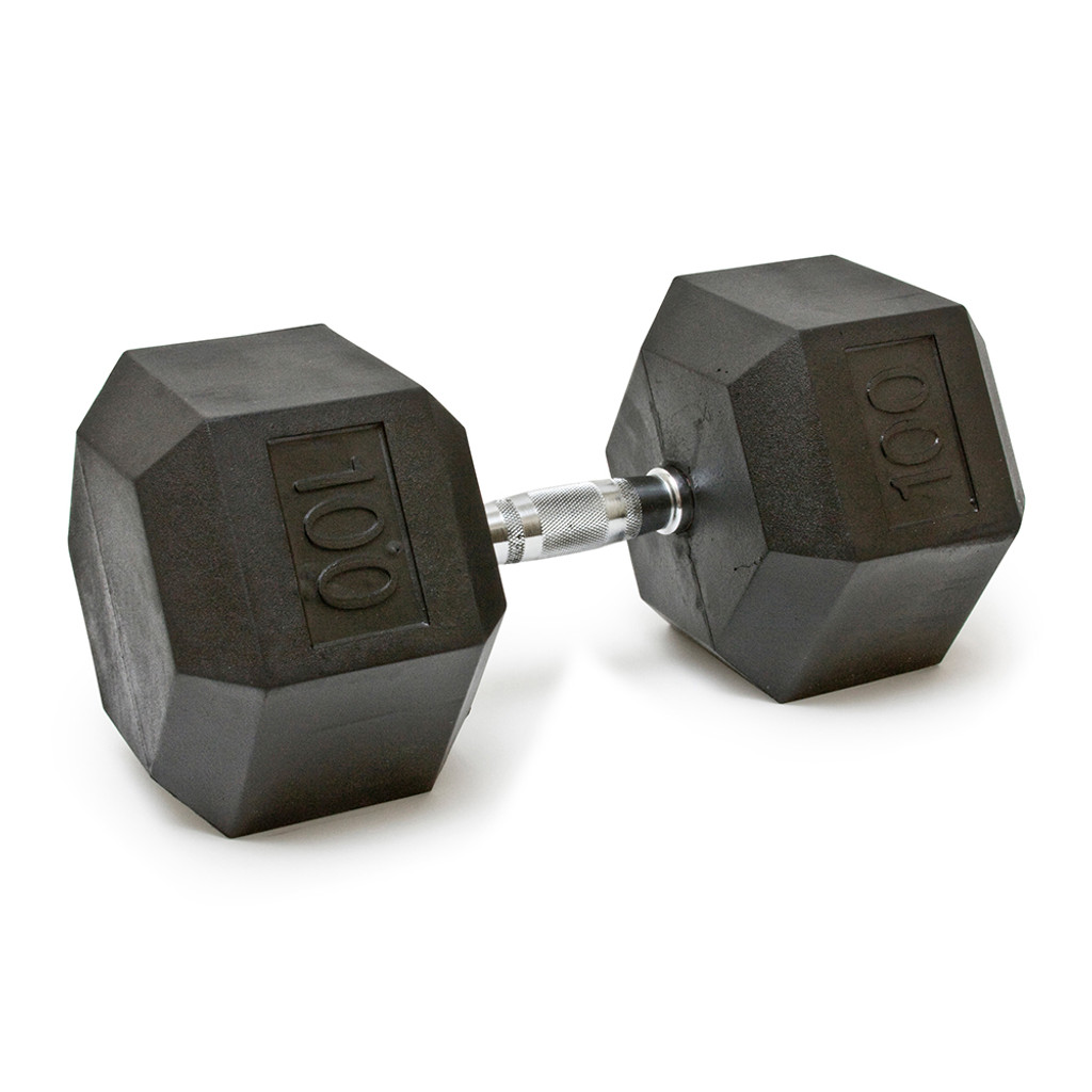 Rubber Coated Hex Dumbbells, 30 Lbs