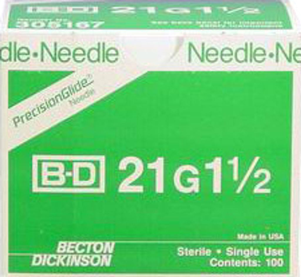 BD Needle Only 21 Gauge 1.5 inch 100/box