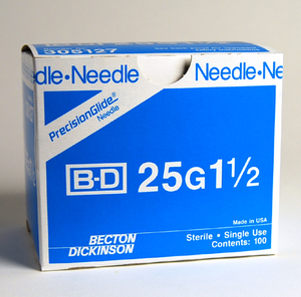 BD Needle Only 25 Gauge 1.5 inch 100/box