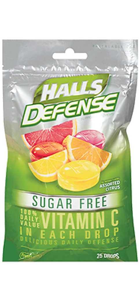 Halls Defense vitamina C variada de frutas cítricas sem açúcar 25 ct