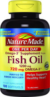 Aceite de pescado Nature Made 1200 mg 720 mg Omega-3 uno por día 100 unidades