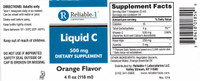 Reliable-1 Liquid C 500 mg Suplemento dietético de vitamina C con sabor a naranja 4 onzas líquidas