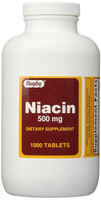 Rugby Niacin 500 mg 1000 Tablets Dietary Supplements