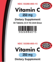 AvKARE Vitamin C Ascorbic Acid 250 mg 5X10 UD 50 Tablets Dietary Supplement