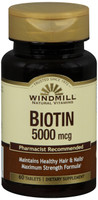 Windmill Biotin 5000 mcg com vitamina B essencial - cabelos, pele e unhas saudáveis