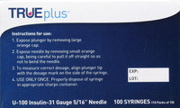 TRUEPLUS SYRINGE 5/16 INCH 31 G X 3/10 CC Insulin syringe-needle disposable 0.3 mL 100 CT