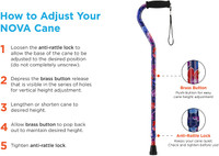 NOVA Designer Walking Cane with Offset Handle  “Maui Flowers” Design Lightweight Adjustable with Carrying Strap