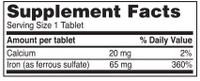 Pålitelig 1 Jernsulfat 325 mg Jerntilskudd 100 tabletter