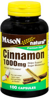 Mason Natural Cinnamon 1000 mg 100 Cápsulas Suplemento Dietético de Ervas Suporta Níveis Saudáveis ​​de Açúcar no Sangue, Ajuda a Reduzir o Desejo e o Apetite por Açúcar