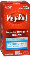 Omega-3 Krill Oil 500mg Megared Extra Strength softgels 40 count Krill Oil No fishy aftertaste 