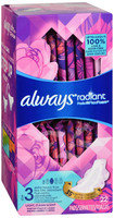 Always Radiant Pads Size 3 Extra Heavy Flow Absorbency Scented 3 X 22 Count