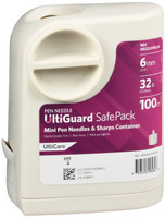 UltiGuard Safe Pack Agulhas para Caneta de Insulina e Recipiente para Cortantes Mini 6mm (1/4”) 32 G 100 Contagem