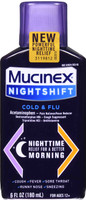 MUCINEX Nightshift Cold & Flu Liquid 6 fl. oz מקל על חום, התעטשות, כאבי גרון, נזלת ושיעול