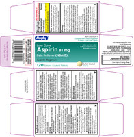 Rugby Low Dose Aspirin 81 mg Pain Reliever (NSAID) Aspirin Regimen Safety Coated Actual Size 120 Enteric Coated Tablets