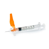 Syringe with Hypodermic Needle McKesson Prevent® HT 3 mL 25 Gauge 5/8 Inch Detachable Needle Hinged Safety Needle