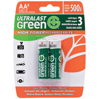 Baterías AA NiMH recargables de alta potencia Ultralast Green, paquete de 2