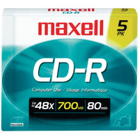 Maxell cd-r 48x700 ميجابايت/80 دقيقة أقراص فارغة (5 عبوات)