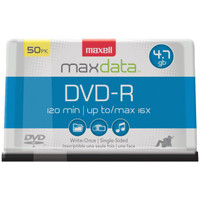 Discos de face única Maxell DVD-R 16x 4,7 GB/120 minutos (50 contagens no eixo)