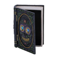 PT Day of the Dead Skull Book Resin Trinket Stash Box med lokk