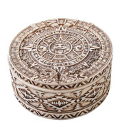 Caixa de bugigangas de resina PT redonda estilo/design asteca com tampa