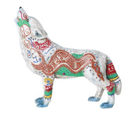 PT Figurine de statue en résine loup blanc avec motif aztèque coloré