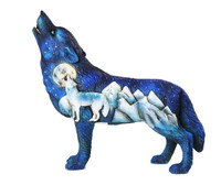 PT Figurine statue en résine loup bleu avec motif montagne