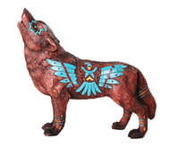 PT Wolf with Tribal Eagle Design Resin Statue Figurine