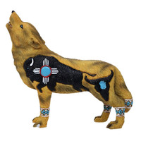 PT Wolf with Tribal Buffalo Design Resin Statue Figurine