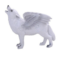פסלון פסל שרף זאב מכונף לבן Pt