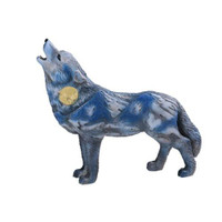 PT Figurine statue en résine motif loup avec lune et montagne