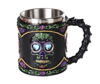 PT Day of the Dead Black Sugar Skull Hand Painted Resin Coffee Mug