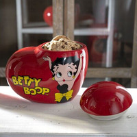 PT Betty Boop Pot à biscuits en céramique peint à la main en forme de cœur avec couvercle