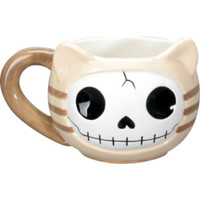 كوب قهوة من السيراميك مطلي يدويًا بعظام فروي ماو ماو على شكل جمجمة قطة