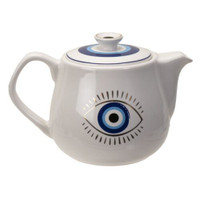 PT wit en blauw boze oog 18 oz steengoed/glazuur theepot