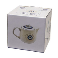 PT White and Blue Evil Eye 18 oz Stoneware/Glaze Tea Pot