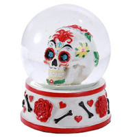 PT Day of the Dead Hand Painted Sugar Skull Glitter Water Glass Globe