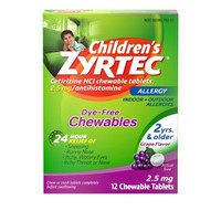  Zyrtec Farbstofffreie Kautabletten gegen Traubenallergie für Kinder, 12 Ct