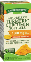 Nature's Truth Rapid Release Turmeric Curcumin 1600mg + Ginger, Astragalus, and Black Pepper Extract 60 Ct Liquid Softgels 