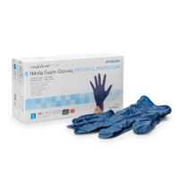 Eksamenshandske mckesson confiderm® 6.8c stor ikke-steril nitril standardmanchetlængde teksturerede fingerspidser blå kemotestet / fentanyltestet
