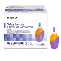 Lanceta de seguridad mckesson calibre 30 retráctil por presión activada por dedo
