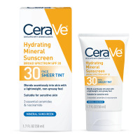 BL Cerave Crème solaire hydratante minérale Spf 30 Teinte transparente pour le visage 1,7 oz - Paquet de 3