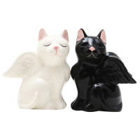 PT Black and White Angel Cats Salt and Pepper Shaker Set