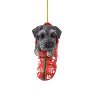 PT Schnauzer in Christmas Stocking Hand Painted Ornament