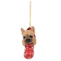 PT fransk bulldog i julestrømpe håndmalet ornament