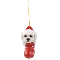 PT Bichon Frise in Christmas Stocking Hand Painted Ornament
